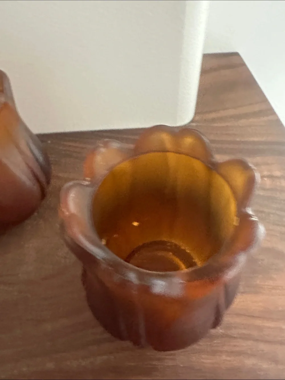 Vintage Faroy Amber Glass Tulip Votive Candle Holdets - Set of 3